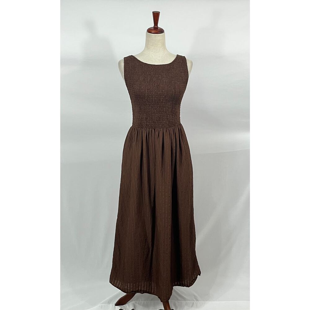 HILL HOUSE Sz M Medium Chocolate Brown Stripe Cosima Nap Dress - Picture 2 of 11